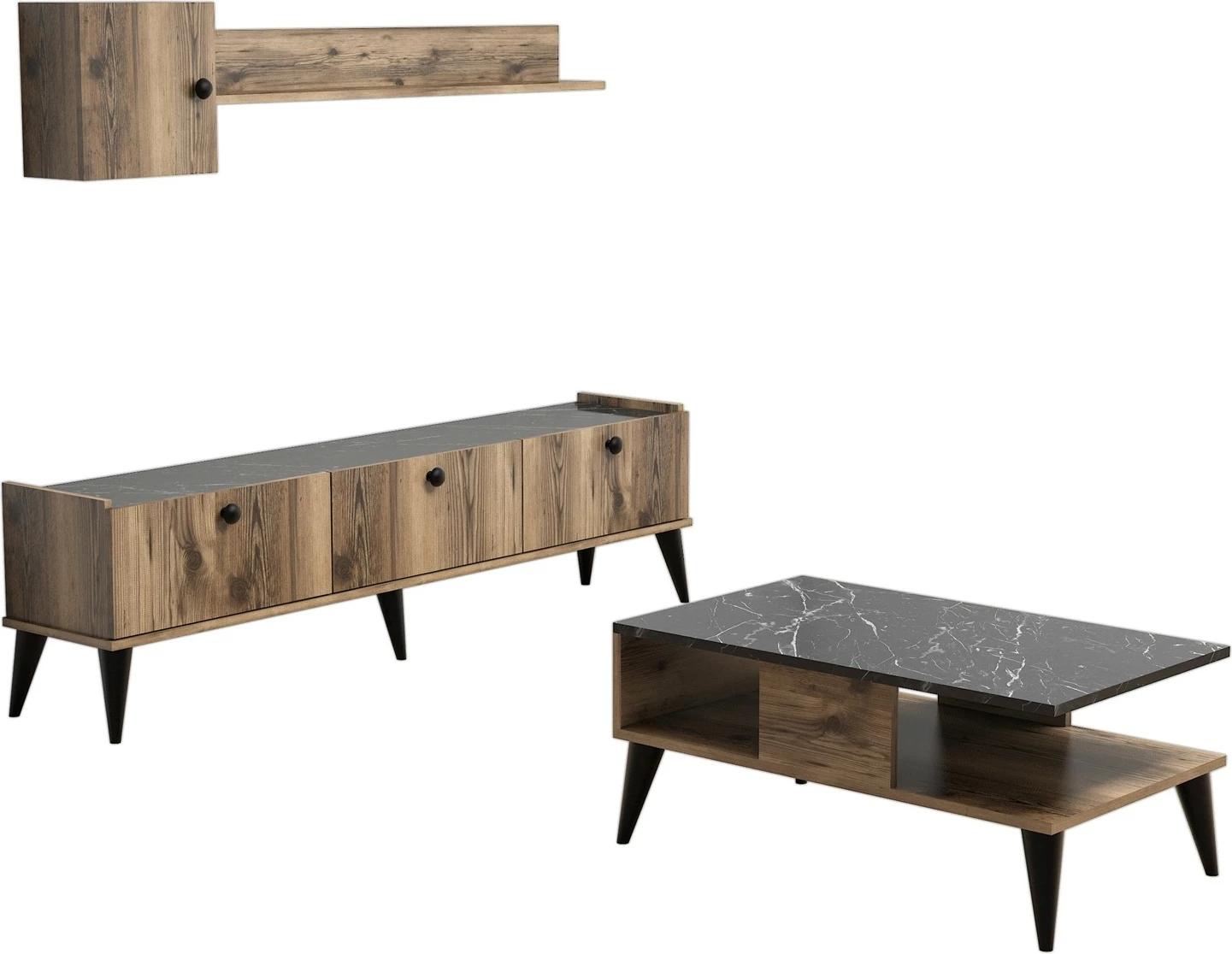 Set mobiljesh për dhomë dite, ngjyrë arre dhe mermeri, Lidya 1