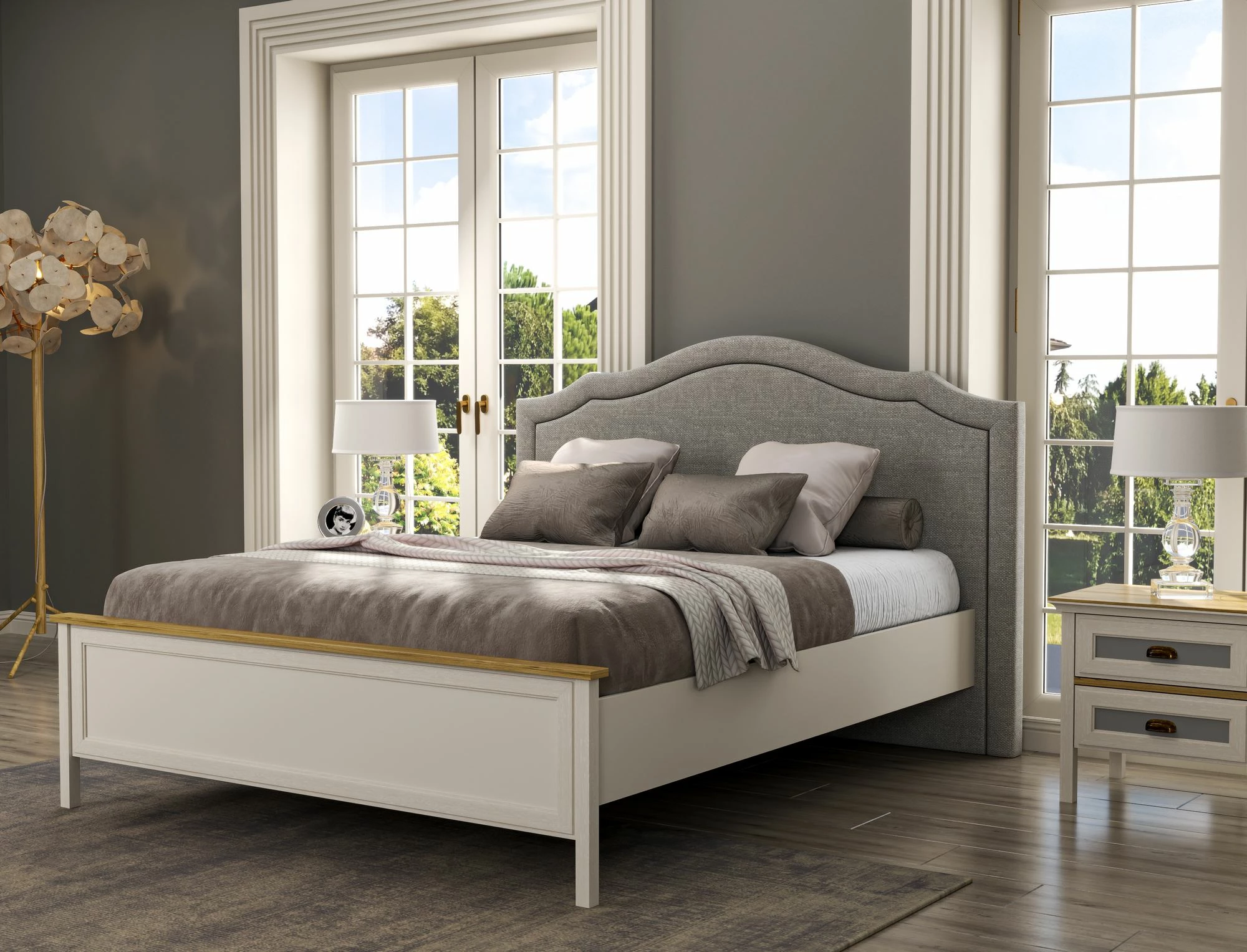 Krevat dopio Skye Decor, krem, lis, gri, FRN-21019