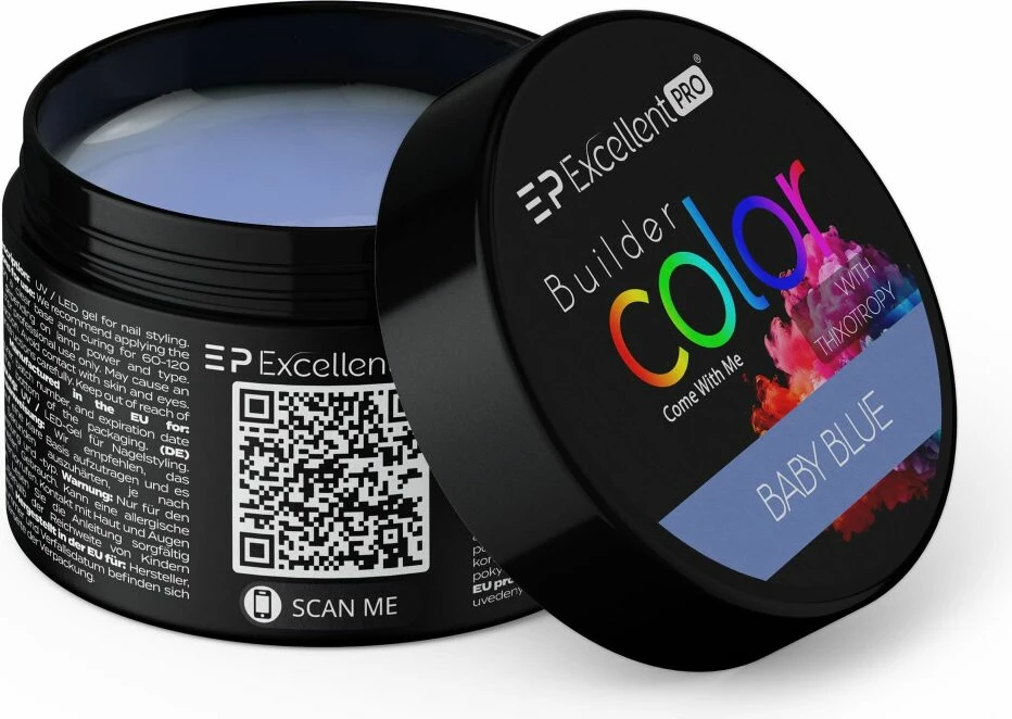 Xhel ndërtues për thonj Excellent PRO Builder Color With Thixotropy Pastel Pink për femra Baby Blue 15g