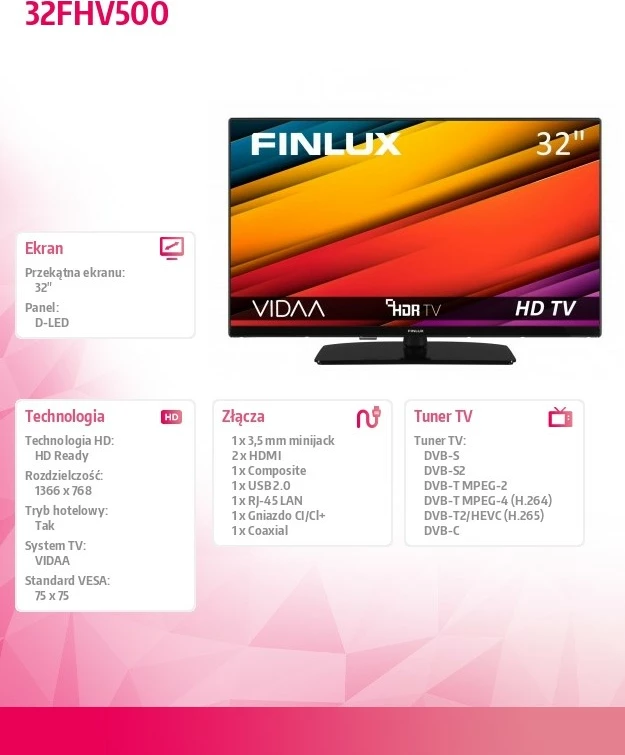 Televizor LED Finlux 32FHV500, 32", Smart TV, HD Ready, i zi