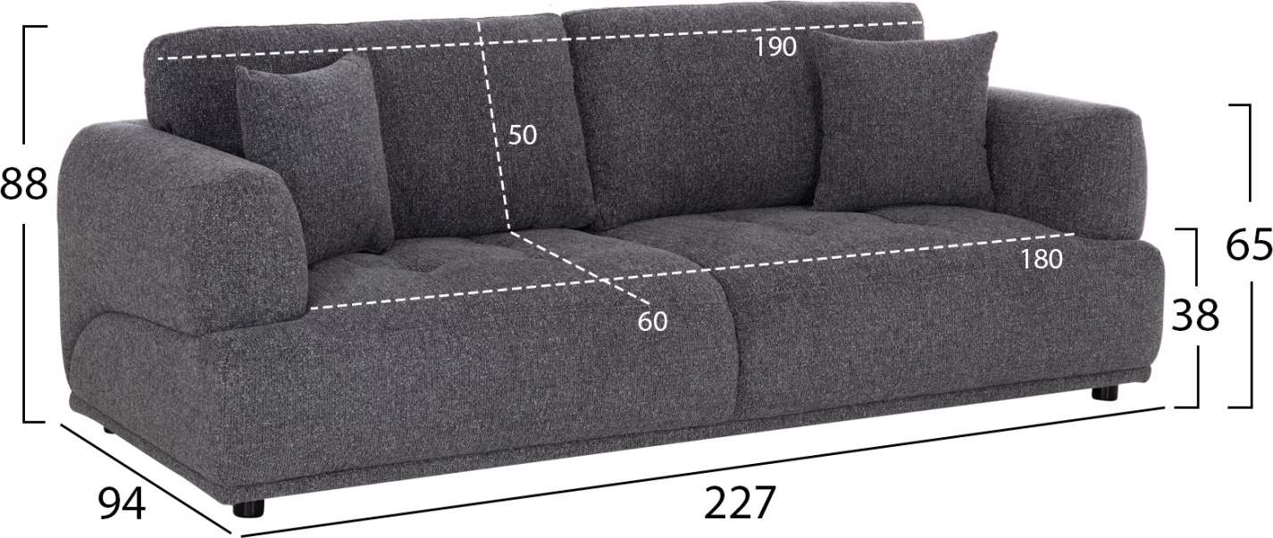Divan treshe STRUCTO, material gri, 227x94x88cm