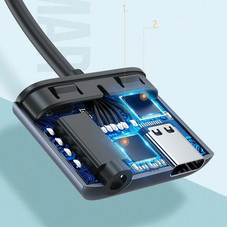 Adapter AV Ugreen CM231 USB-C në 3.5mm + USB-C, PD/QC 30W, gri