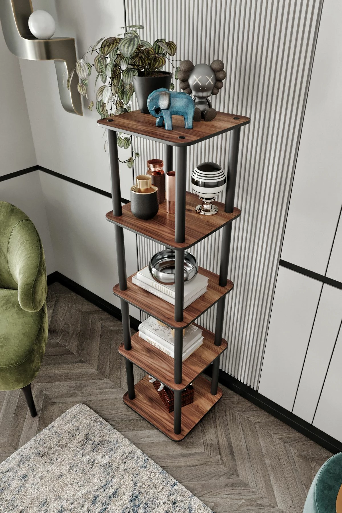 Raft librash Skye Decor, 5 kate, katror, ngjyrë arre