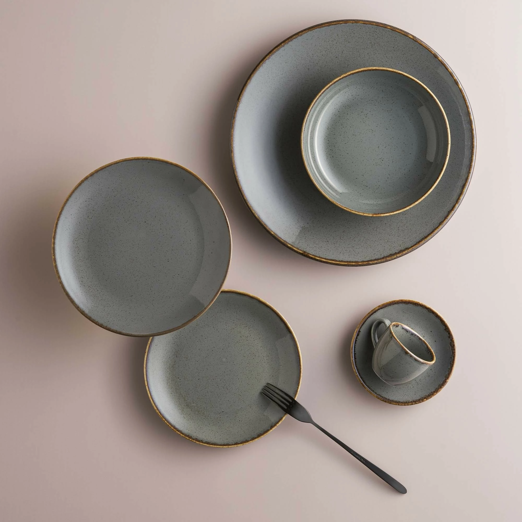 Tavë pjekjeje porcelani Porland Seasons Stone Ø170 mm 500 ml, gri e errët, set 6 copë