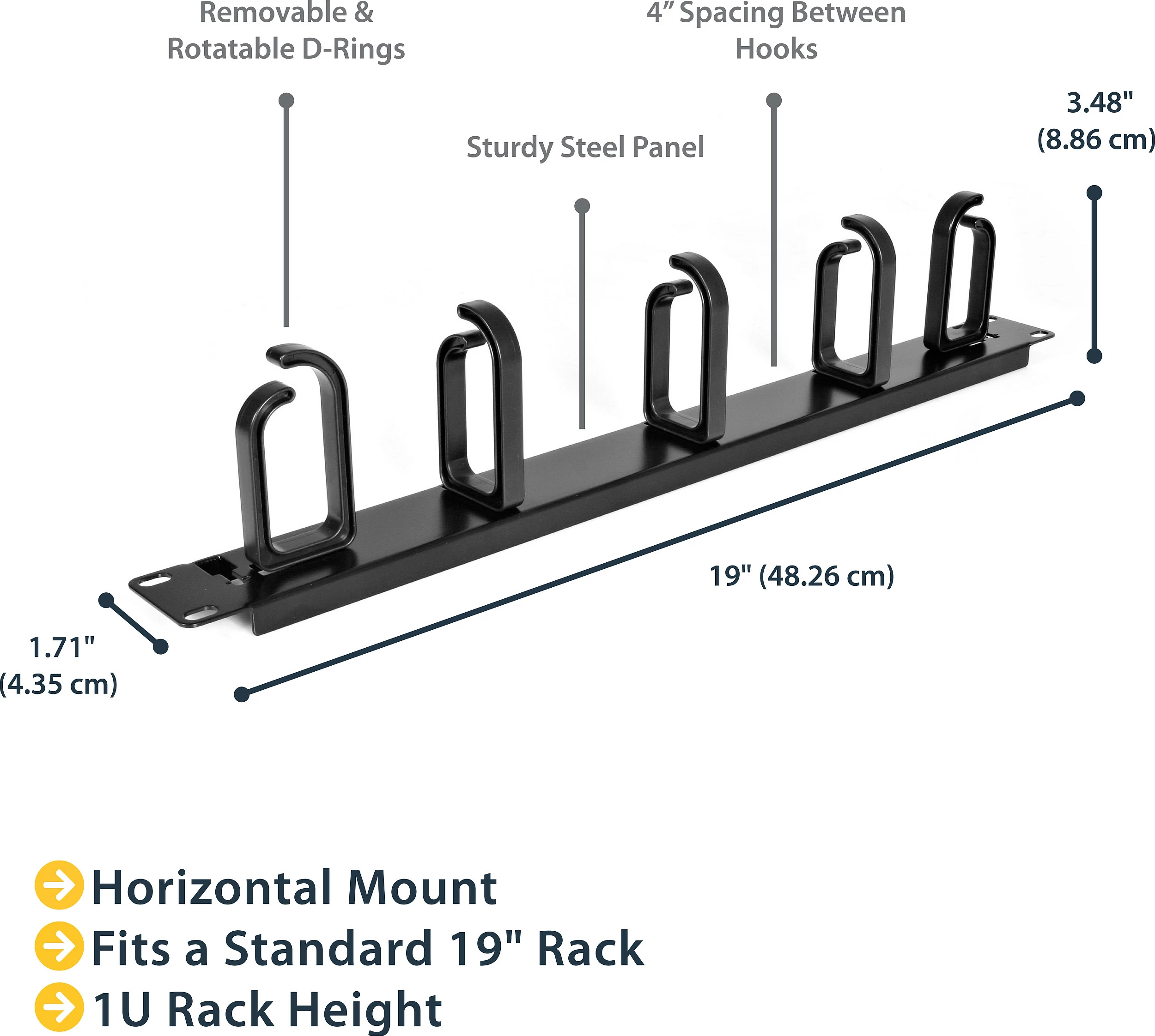 Panel menaxhimi kabllosh për rack StarTech 1U, metal 19", i zi