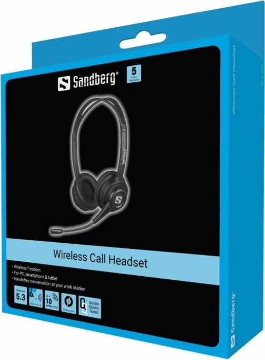 Kufje wireless me mikrofon Sandberg Wireless Call Headset 126-43, Bluetooth 5.3, 24 orë bateri, të zeza, set me kabllo USB-C dhe adapter