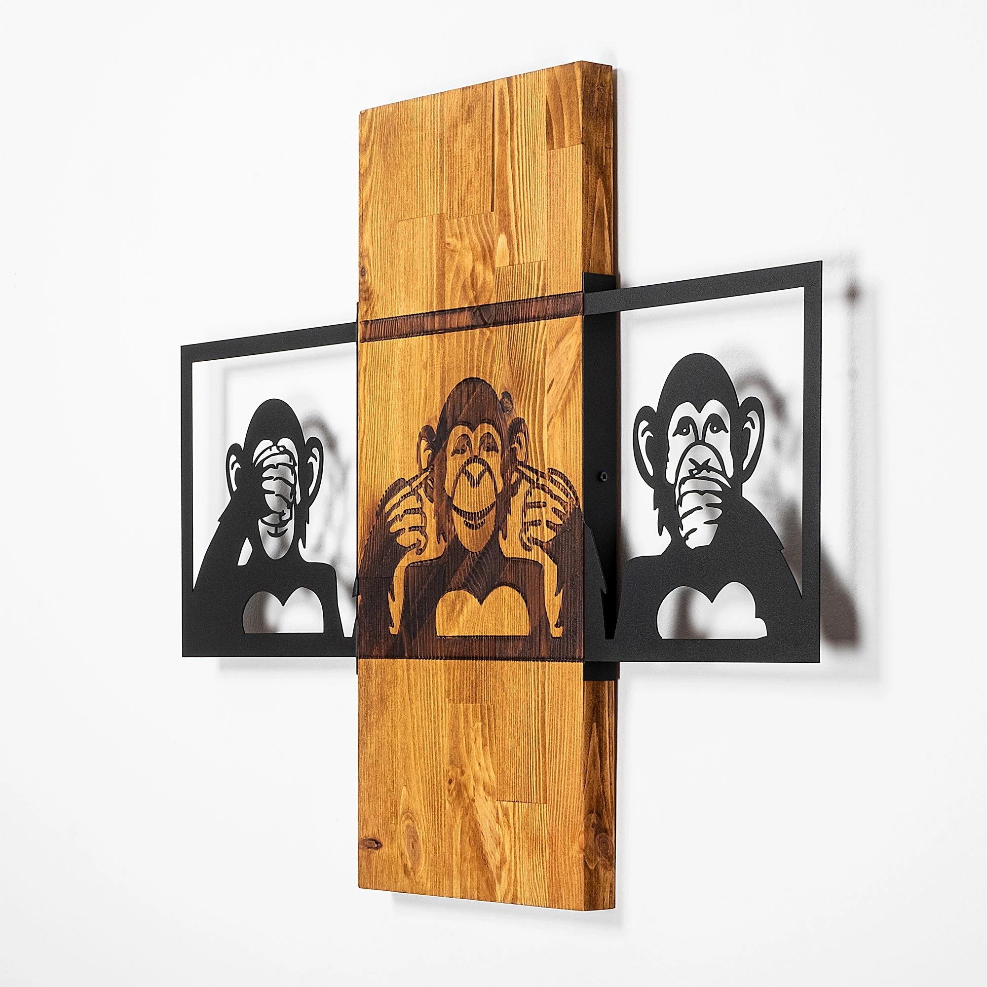 Aksesor dekorativ muri, dru dhe metal, ngjyrë arre dhe e zezë, Wallity MA-300, 58x71cm