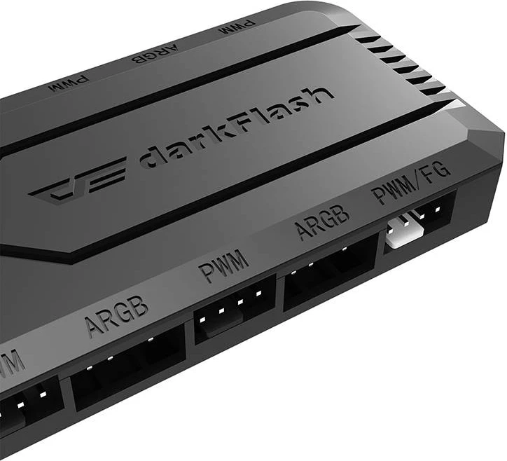 Kontroller PWM/ARGB për ventilatorë PC, Darkflash RC2, 6x ARGB 5V 3-pin, 5x PWM, sinkronizim me pllaka amë, i zi