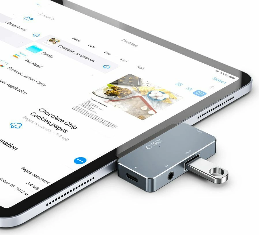 HUB Tech-Protect V6 4in1 USB-C, USB-A 3.0, HDMI, mini jack 3.5mm, gri