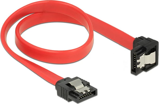 Kabllo SATA DeLOCK 83978, 30 cm, 7-pin në 7-pin, 6 Gbit/s, njëra këndore, kuqe/zezë