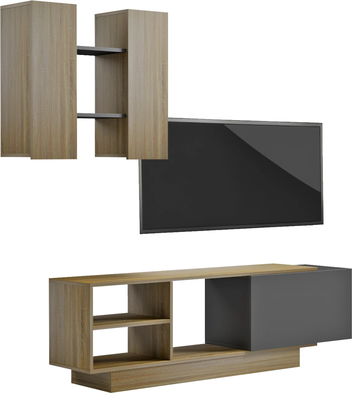 Set mobiljesh për TV TYSON FH18081 melaminë, ngjyrë sonama-gri, 140x31.5x43.5H cm