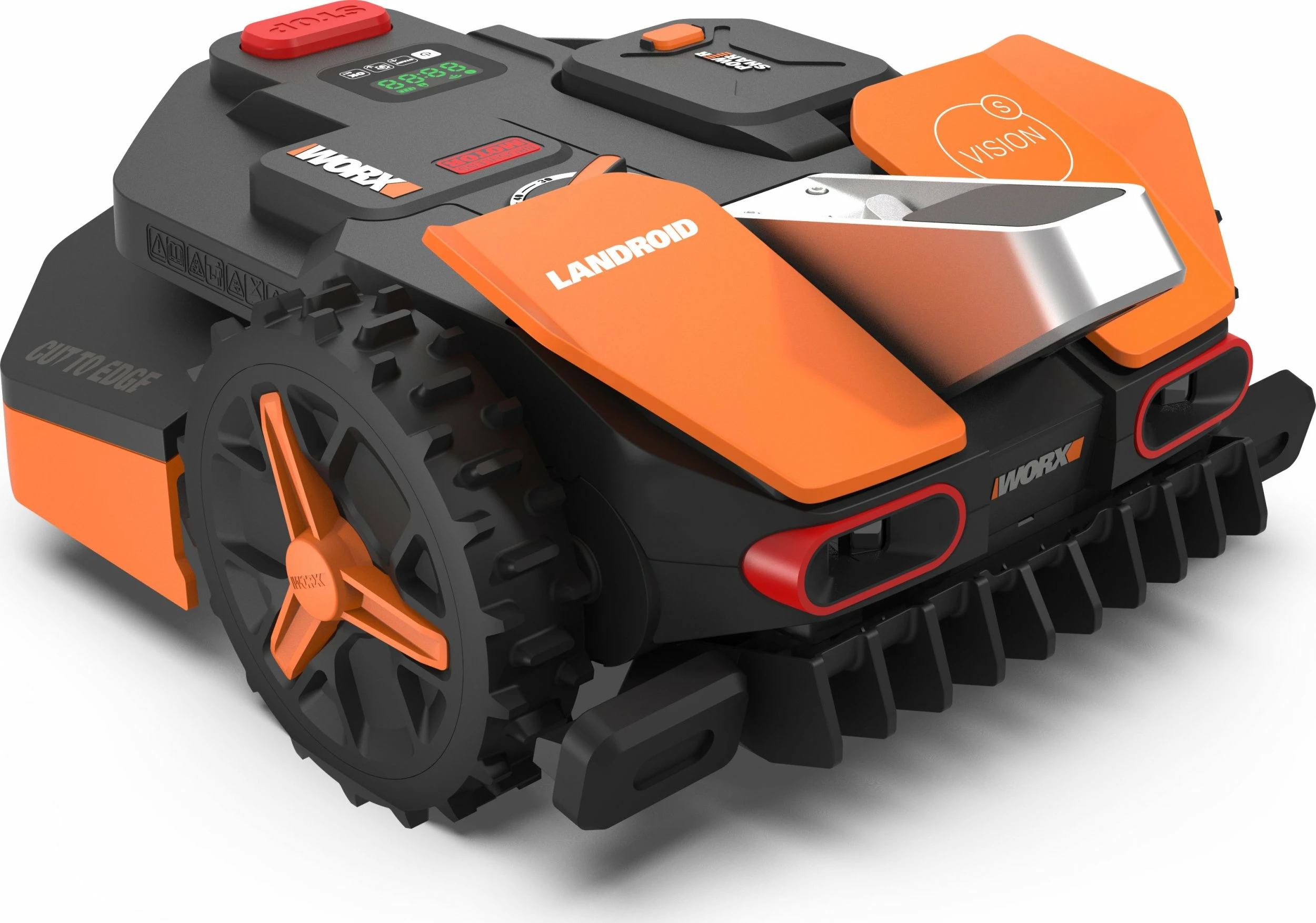 Kositës robotik bari Worx Landroid Vision S250 WR202E, 250 m², 20V 2Ah, 18 cm, pa kabllo kufizuese, zezë/portokalli