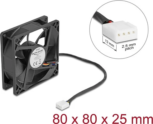 Ventilator kasë DeLOCK 80mm, 24V DC, 4-pin, 3000 RPM, i zi