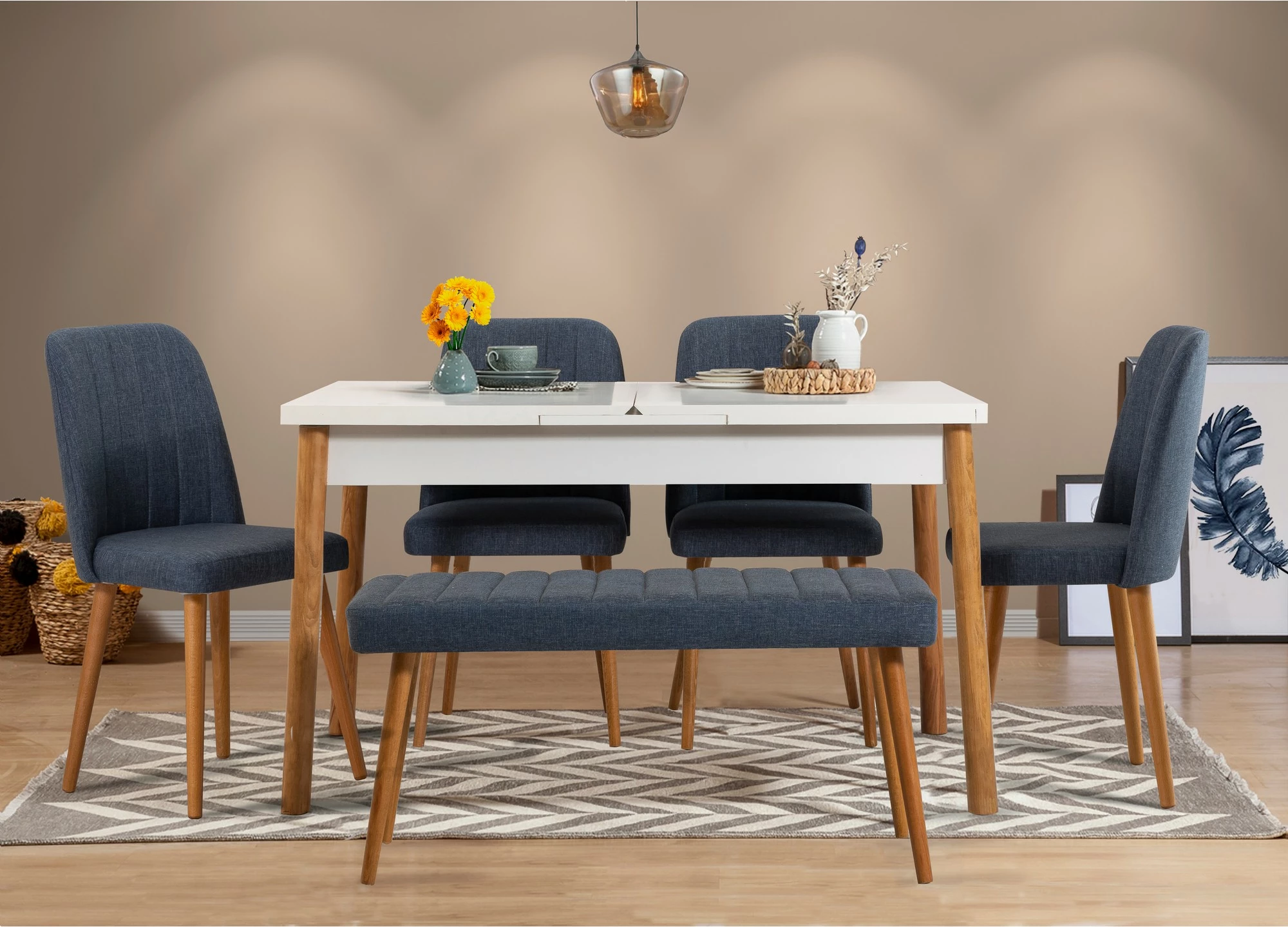 Set tavoline me karrige të zgjatshme (6 copë), Hanah Home, Santiago 1048 - 2 AB