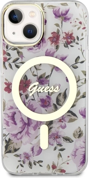 Mbështjellës Guess Flower MagSafe për iPhone 14, Transparent