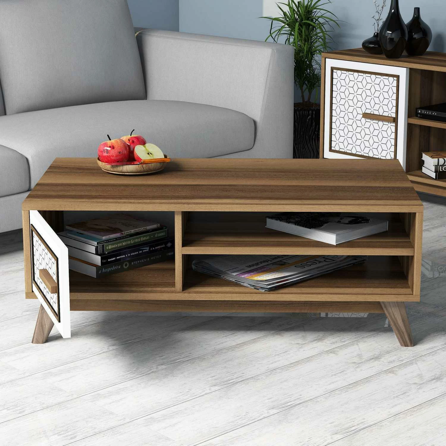 Tavolinë për kafe Skye Decor, Ayla, ngjyrë arre dhe e bardhë