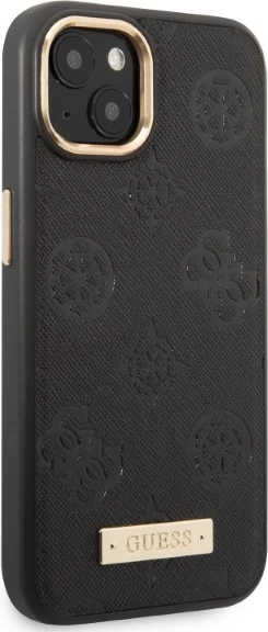 Mbështjellës Guess Peony Logo Plate për iPhone 13 6.1", MagSafe, i zi