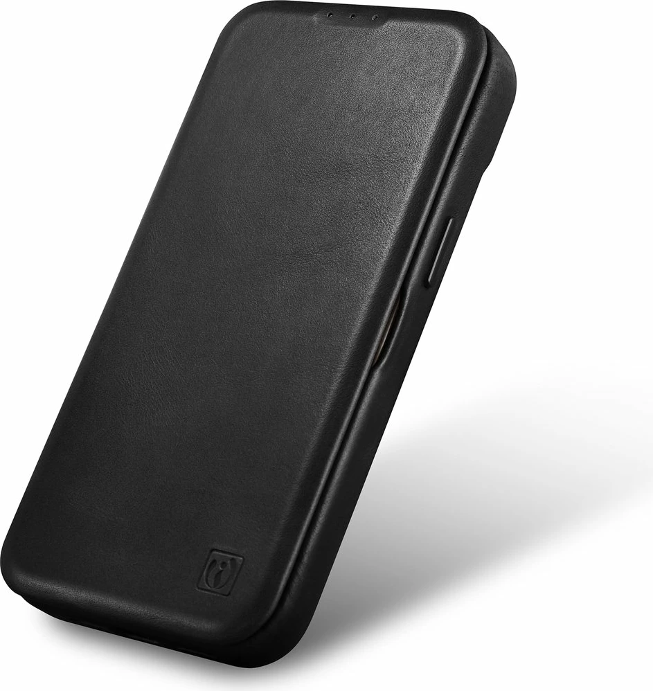 Mbështjellës iCarer Oil Wax Premium Leather Folio për iPhone 14 Plus, MagSafe, i zi