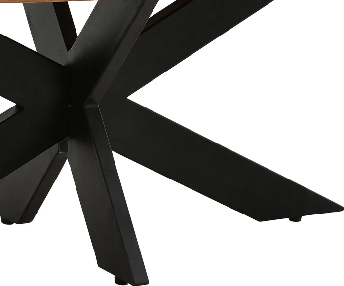 Tavolinë Royalty, dru mango i fortë, 4cm, ngjyrë natyrale, këmbë metalike të zeza, D130x77cm