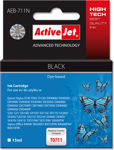 kartrixh boje ActiveJet AEB-711N (zëvendësim Epson T0711), 15 ml, e zezë