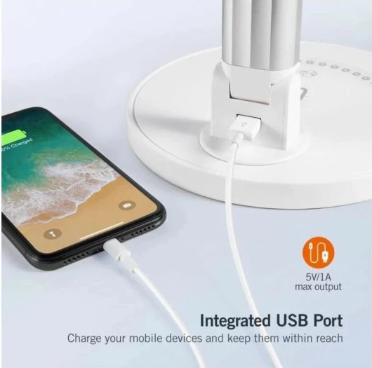 Llambë tavoline LED TaoTronics TT-DL13, 5 modalitete ngjyre, 7 nivele ndriçimi, port USB karikimi, touch, dizajn i rregullueshëm, e bardhë, set 3 pjesë