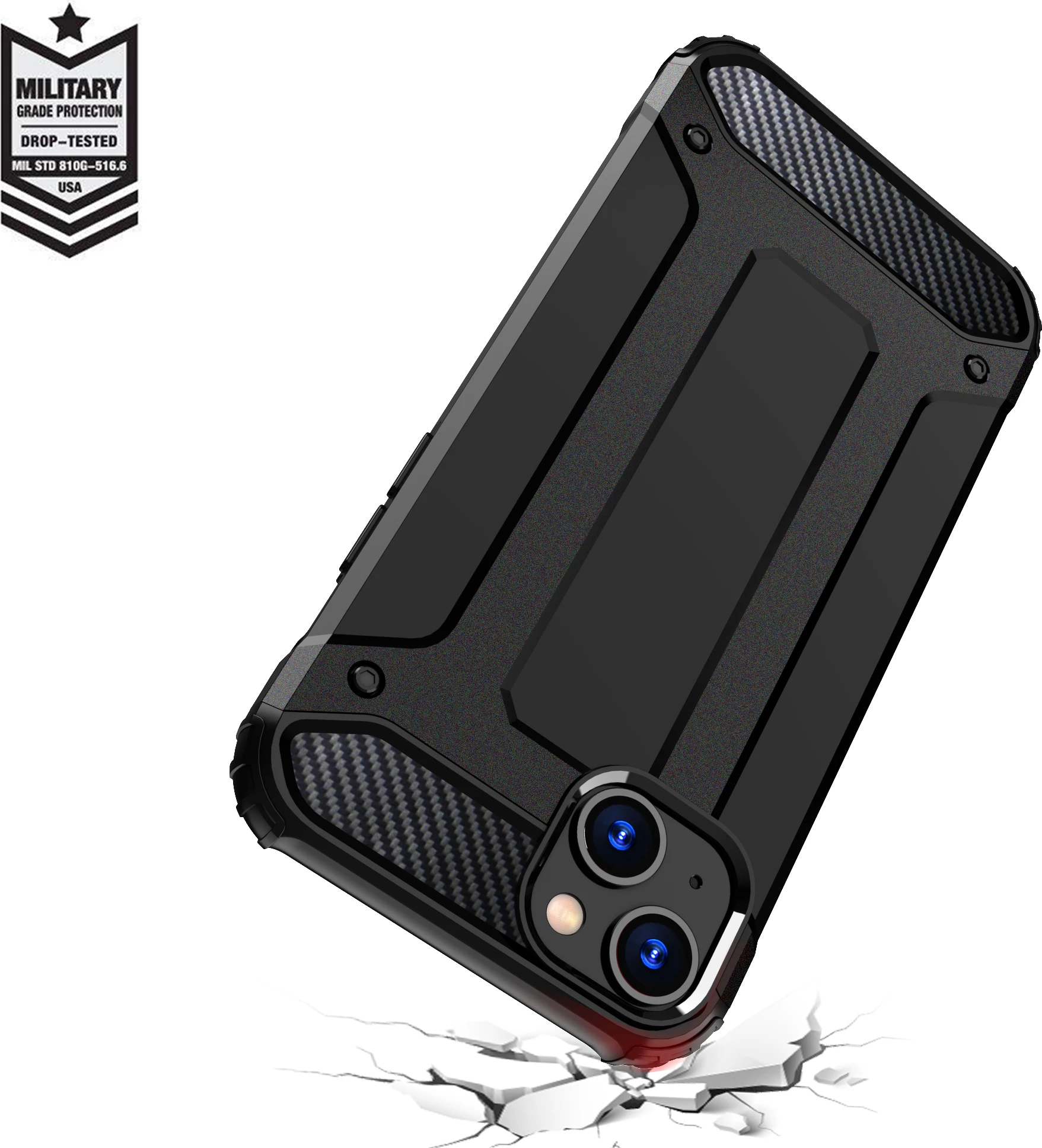 Mbështjellës Hurtel Hybrid Armor për iPhone 15, i zi