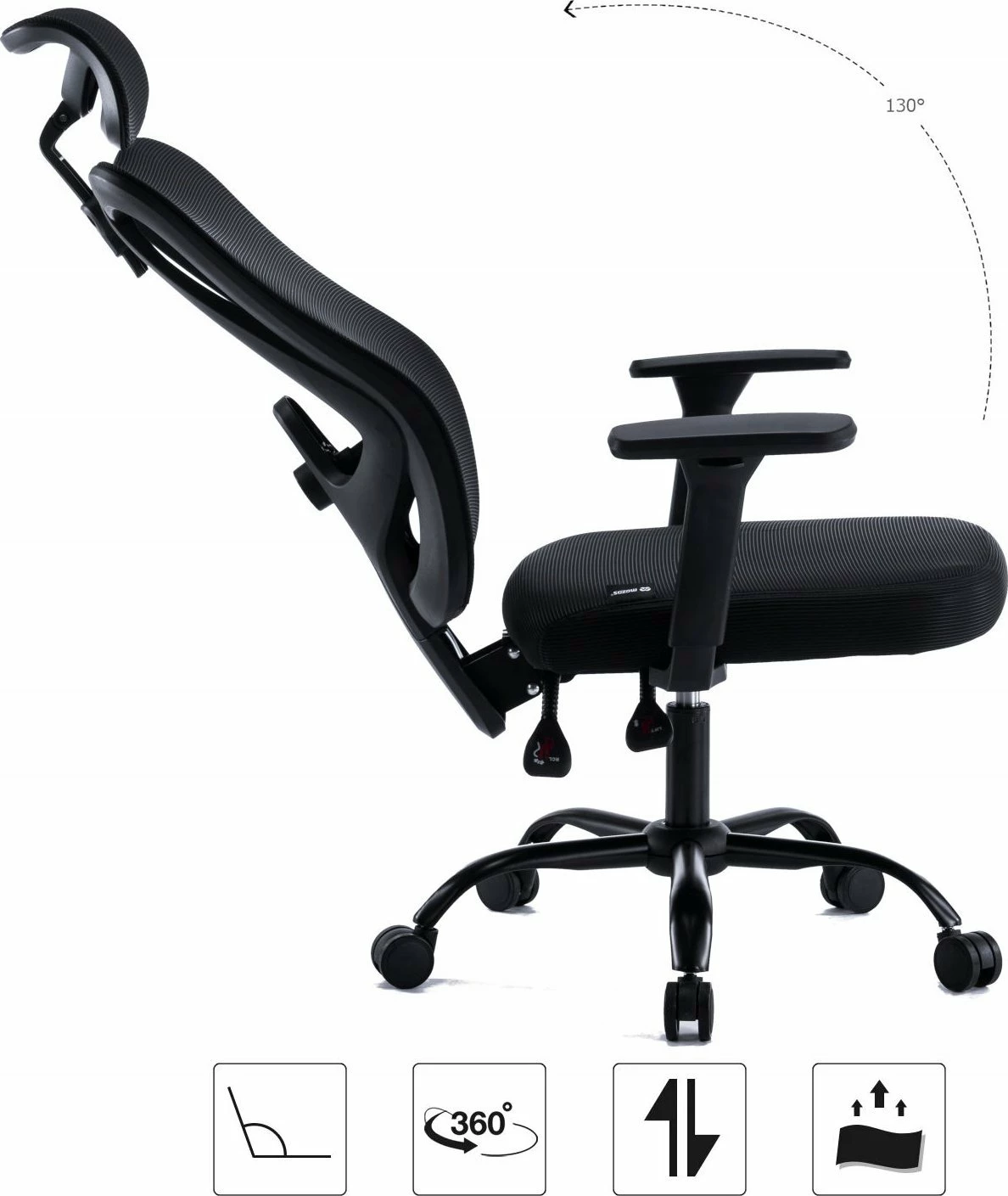 Karrige zyre ergonomike Mozos ERGO-X, 3D mbështetëse krahu, rregullim lartësie 43-53 cm, 120 kg, e zezë