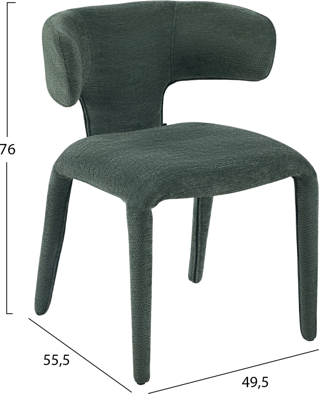 Karrige me mbështetëse për ngrënie BIEN, material tekstili i gjelbër, set prej 2 copë, 49.5x55.5x76cm