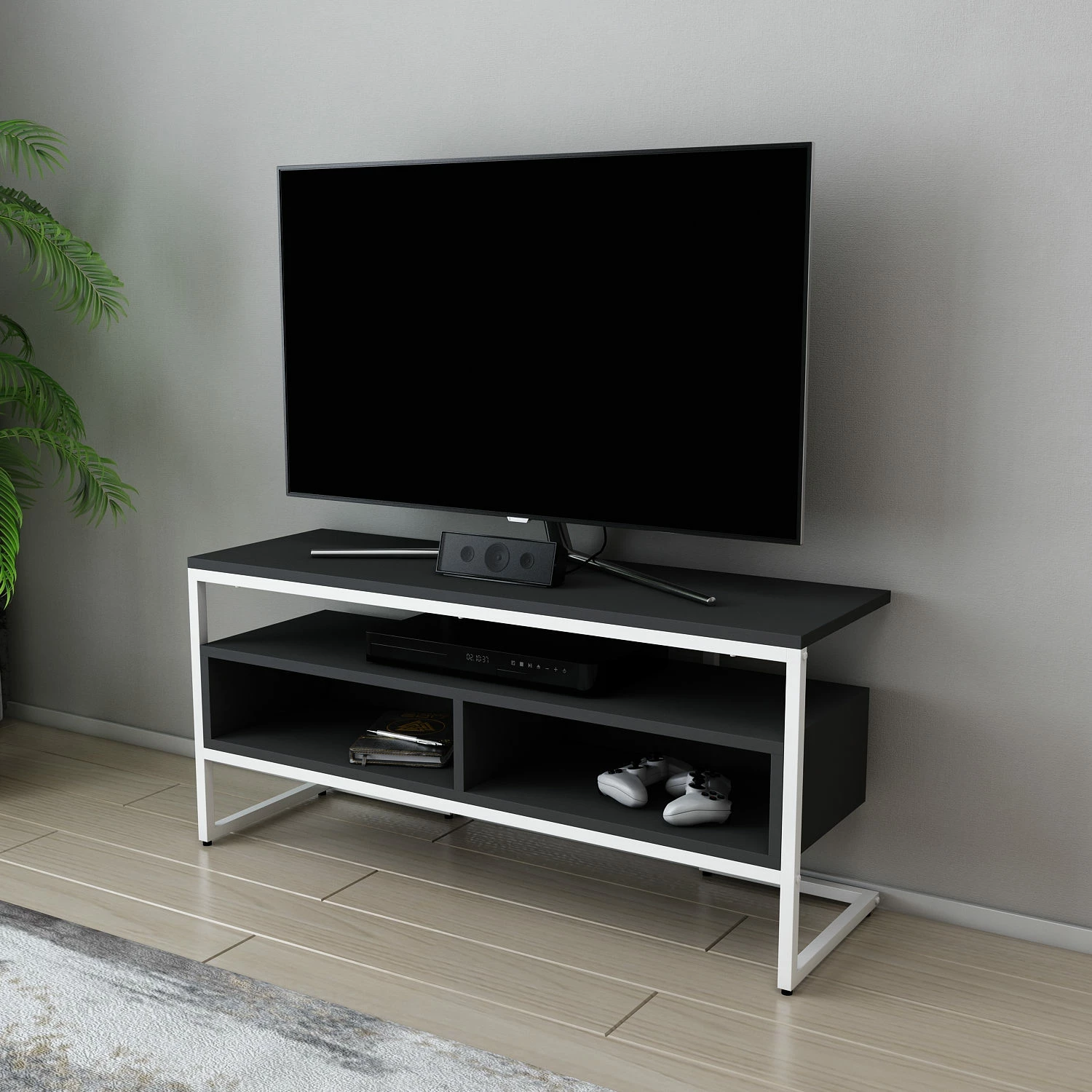 Komodë TV Skye Decor, Merrion, e bardhë dhe antracit