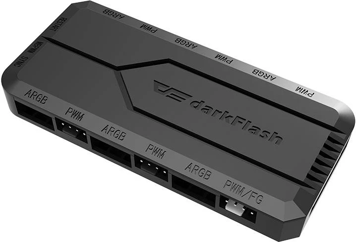 Kontroller PWM/ARGB për ventilatorë PC, Darkflash RC2, 6x ARGB 5V 3-pin, 5x PWM, sinkronizim me pllaka amë, i zi