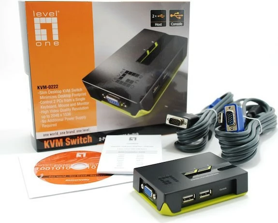 Switch KVM LevelOne 2-Port USB VGA, 2048 x 1536 pixels, Ngjyrë e zezë, e gjelbër
