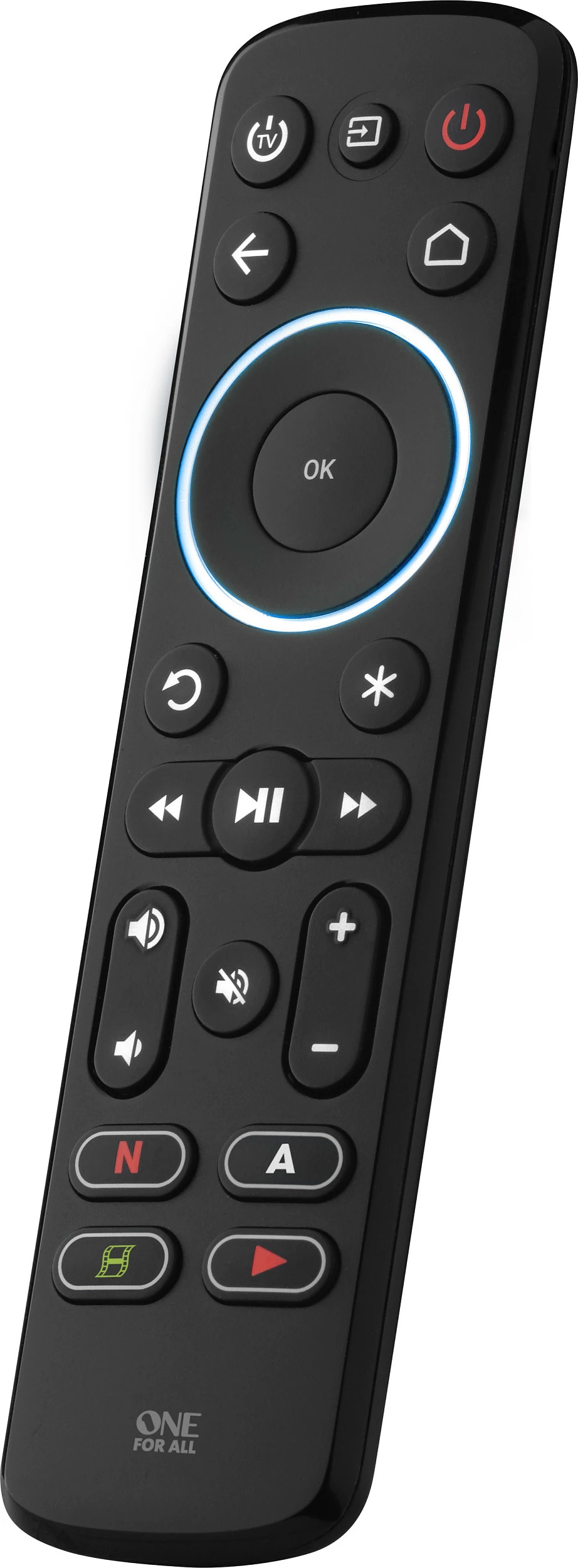 Telekomandë universale One for All Streamer, për TV/Streaming Box/Audio, me ndriçim, e zezë