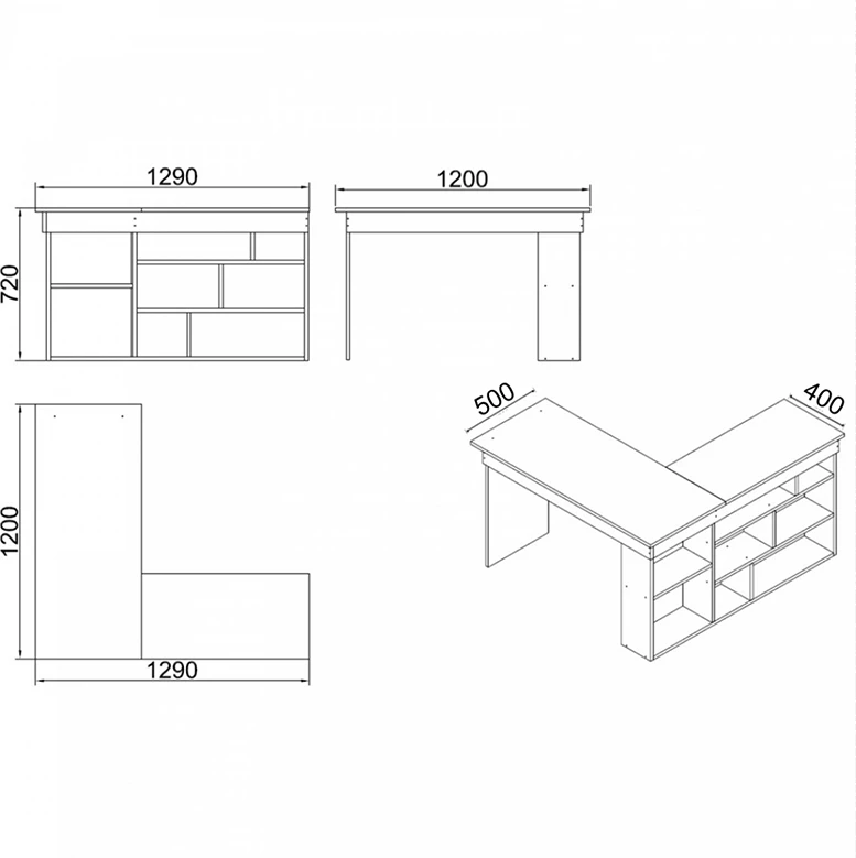 Tavolinë qoshe Rosaline, ngjyrë antracit-lisi, 120x129x72cm