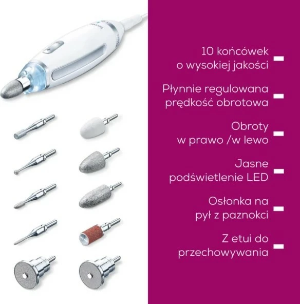 Set manikyr/pedikyr Beurer MP62, i bardhë me 10 maja dhe etui