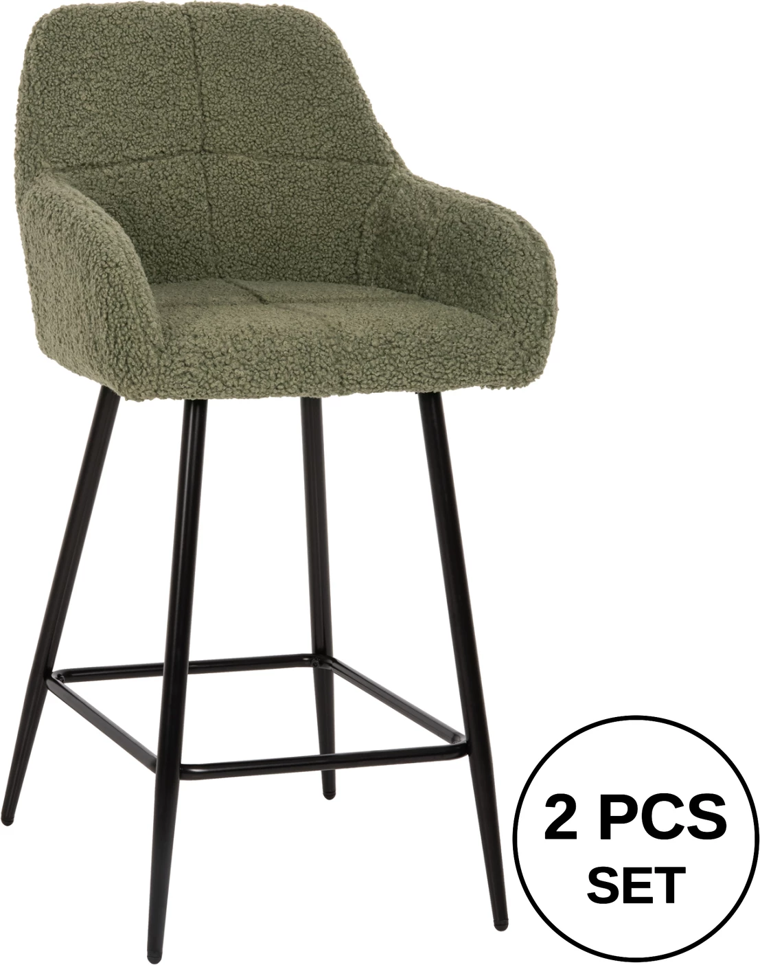 Karrige për bar, lartësi mesatare, STRIKE, FH8592.03, ngjyrë fistik, pëlhurë TEDDY, këmbë metalike të zeza, 50x50x94.5H cm., set prej 2 copë