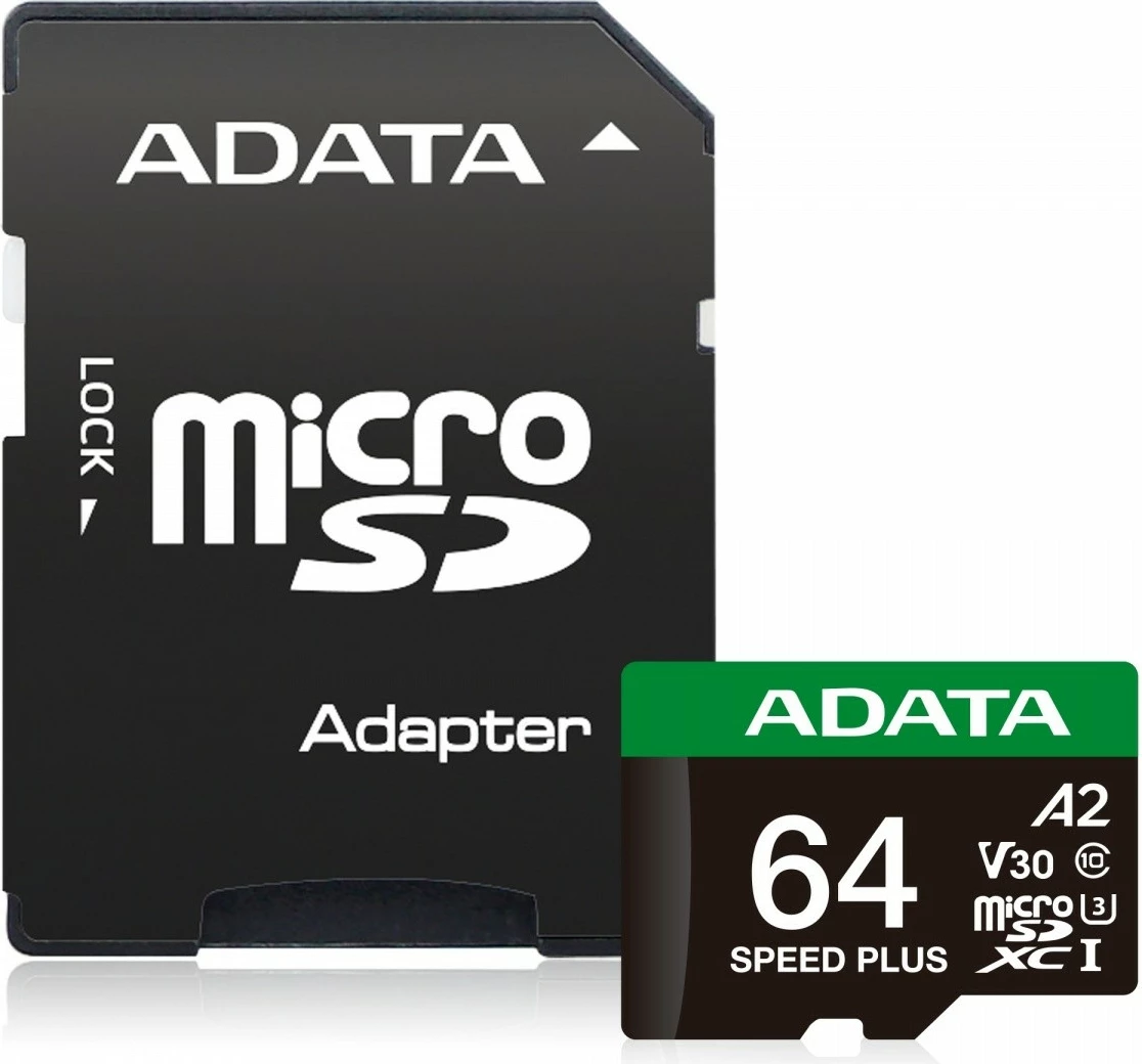 Kartelë memorie microSDXC Adata Speed Plus 64GB me adapter, e zezë