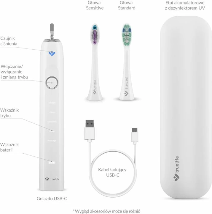 Furçë dhëmbësh sonic TrueLife SonicBrush Clean70 UV, e bardhë