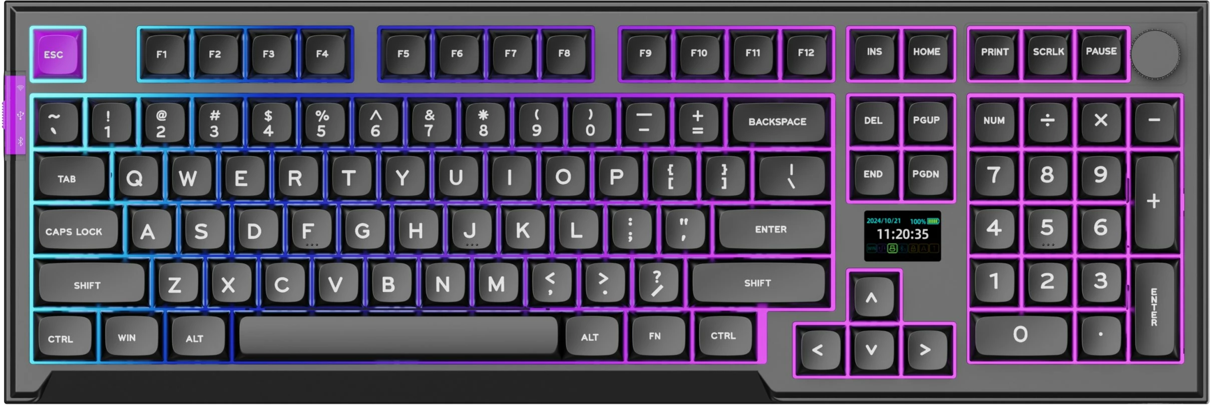 Tastierë mekanike PREYON Silent Claw PSCY105B, Gateron Yellow Pro, full-size 100%, RGB, wireless 2.4 GHz/Bluetooth/USB, e zezë