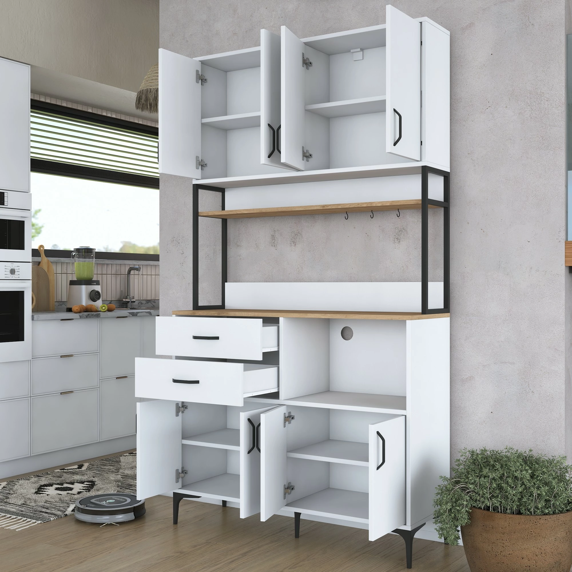 Dollap shumëfunksional, ngjyrë arre dhe e bardhë, Skye Decor, JE180 - 3403