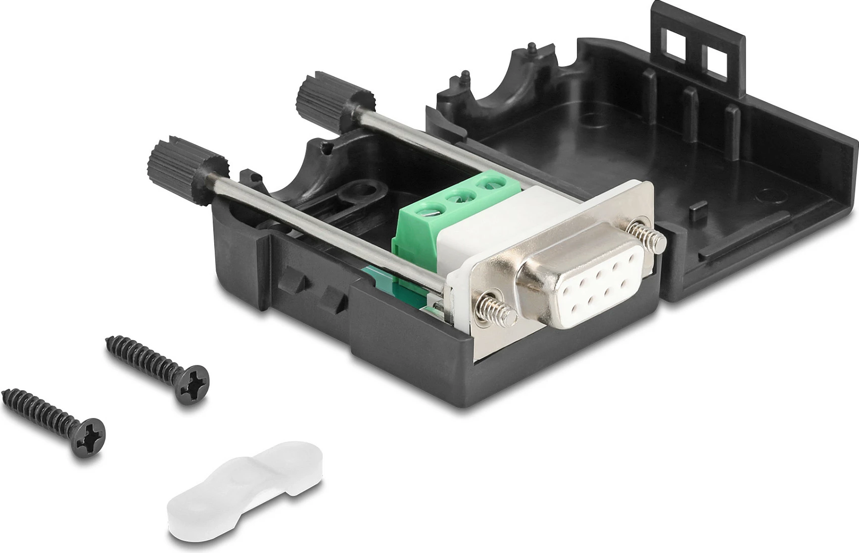 Adapter terminal block DeLOCK 90655, D-Sub 9 femër, 3-pin, AWG 26-18, i zi/gri