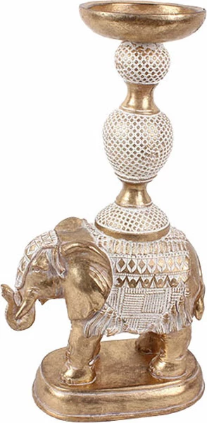 Mbajtëse qirinjsh ELEPHAS, ari-bardhë, 18x10x33, polirezine