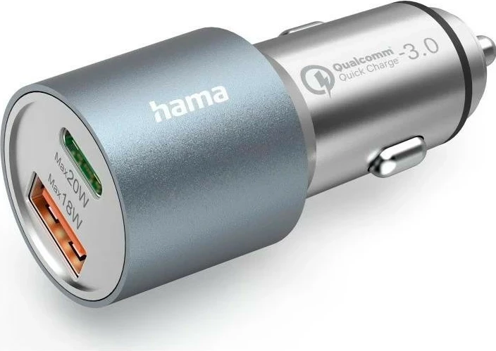 Karikues makine Hama 1x PD USB-C, 1x QC USB-A, 38W, argjendtë
