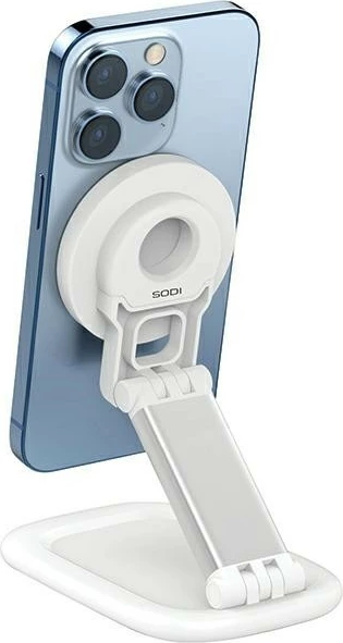 Mbajtëse magnetike MagSafe SODI BM310, e palosshme/e rregullueshme për iPhone 15/14/13/12, me pllakë magnetike të ndërrueshme, e bardhë