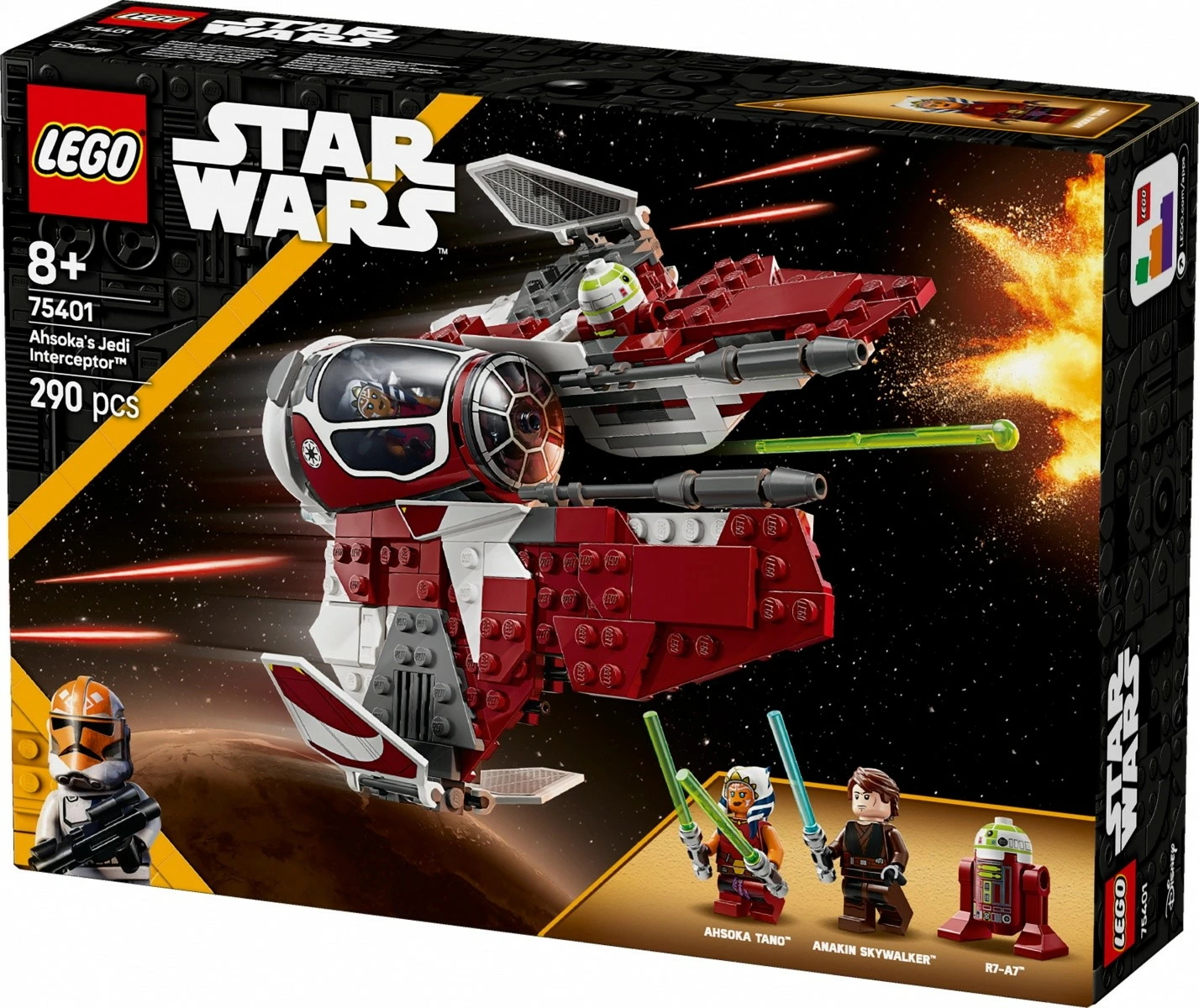 Set LEGO Star Wars Jedi Interceptor Ahsoka 75401, 290 pjesë, për fëmijë, e kuqe