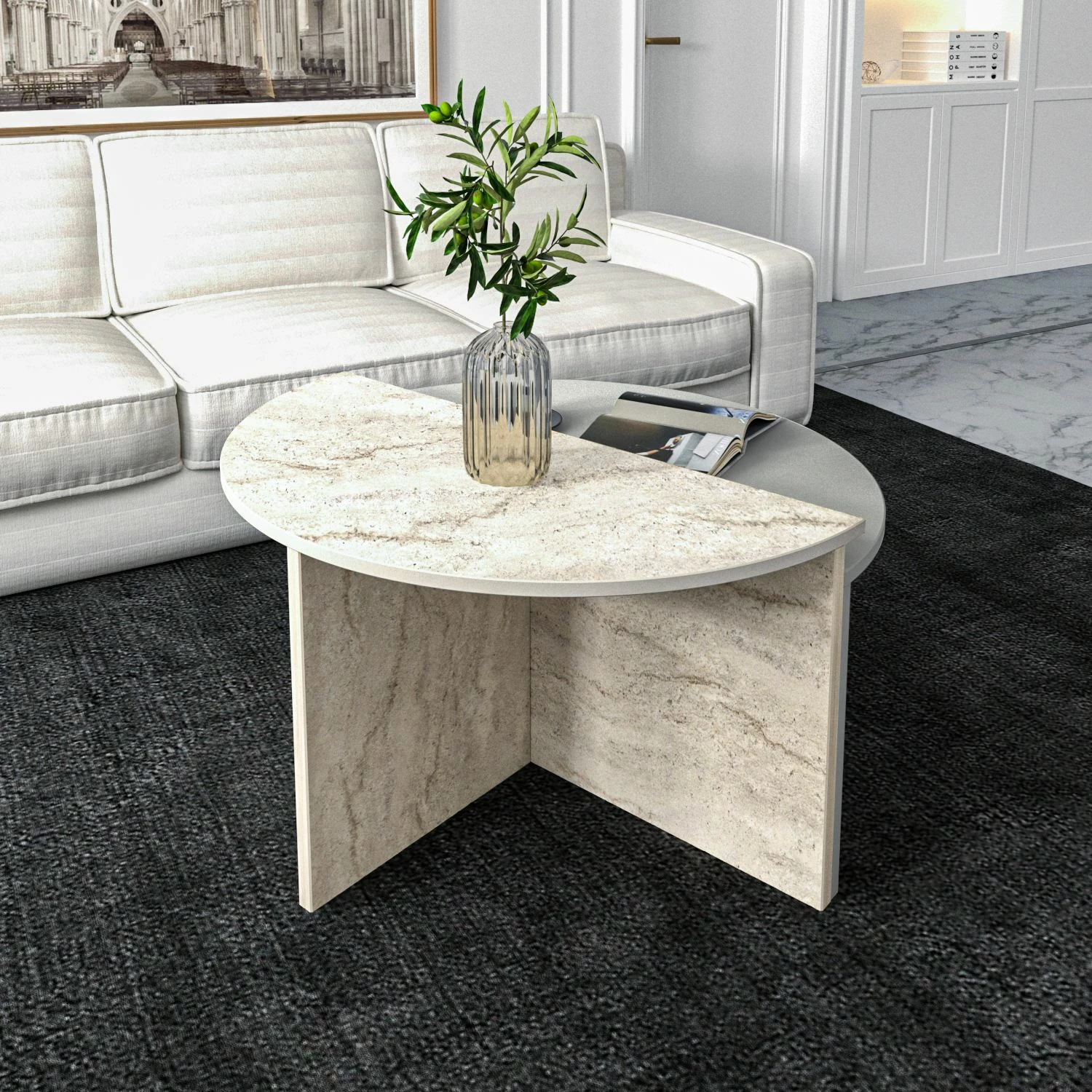 Set tavolinash kafeje Skye Decor, Dolunay, gri, travertin