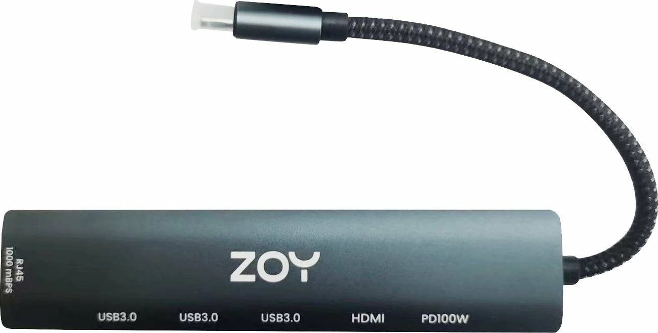 Hub USB-C ZOY ZH61 6-në-1, HDMI 4K, LAN Gigabit, PD 100W, 3x USB 3.0, i zi