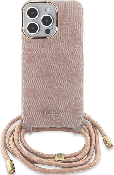 Mbështjellës Guess Crossbody Cord 4G Print për iPhone 15 Pro, Rozë