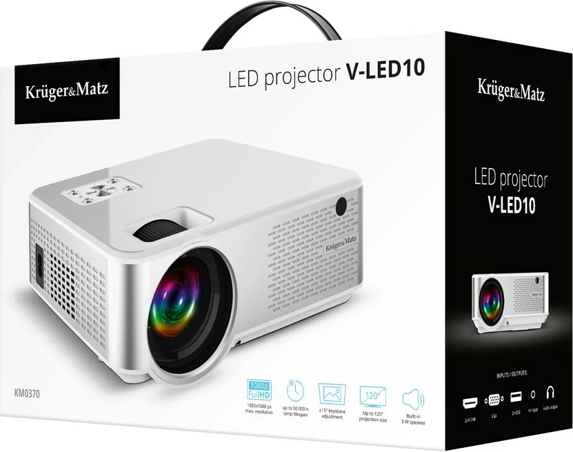 Projektor LED Kruger & Matz V-LED20, FullHD 1080p, i bardhë