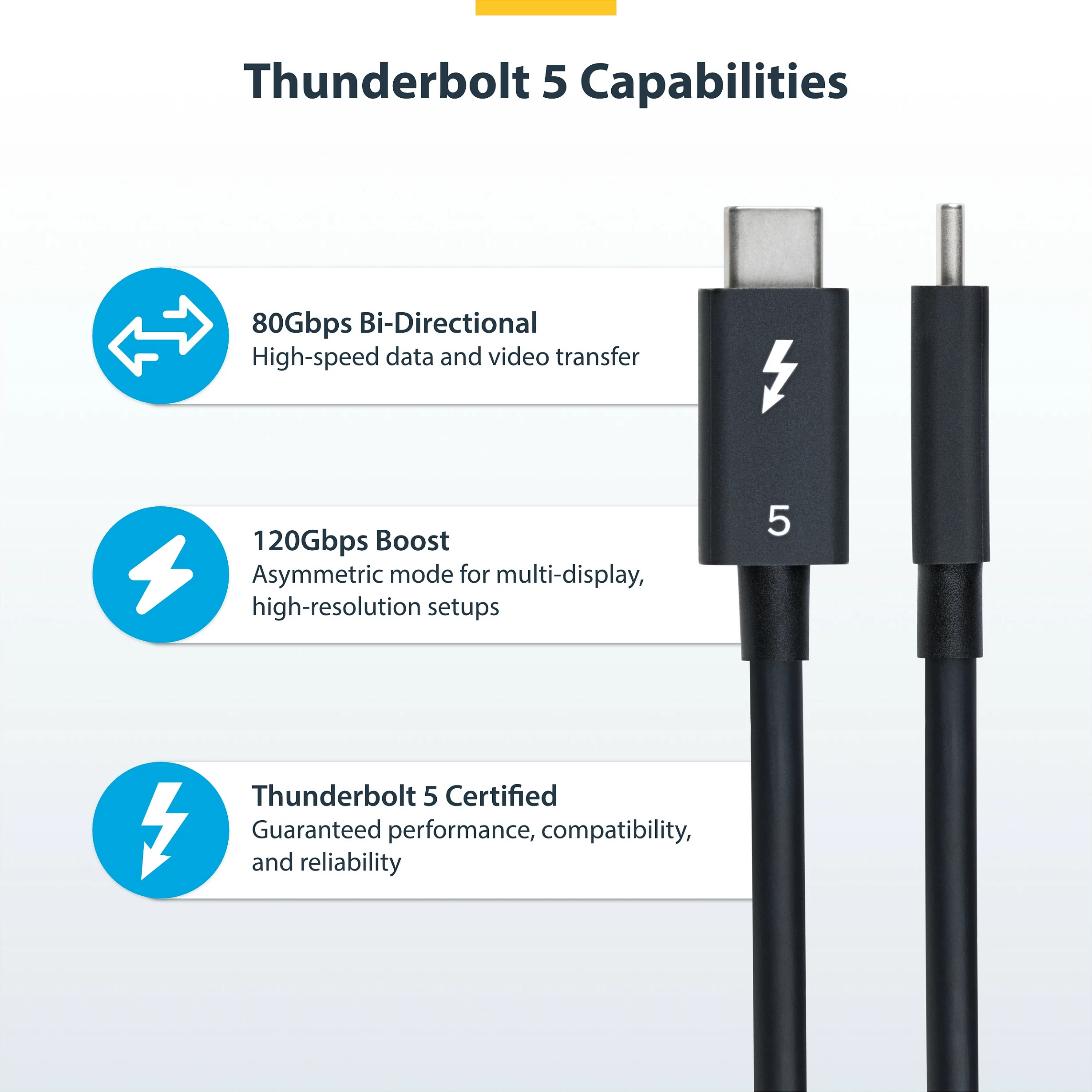 Kabllo Thunderbolt 5 StarTech, 1m, 80Gbps, USB-C, PD 240W, i zi