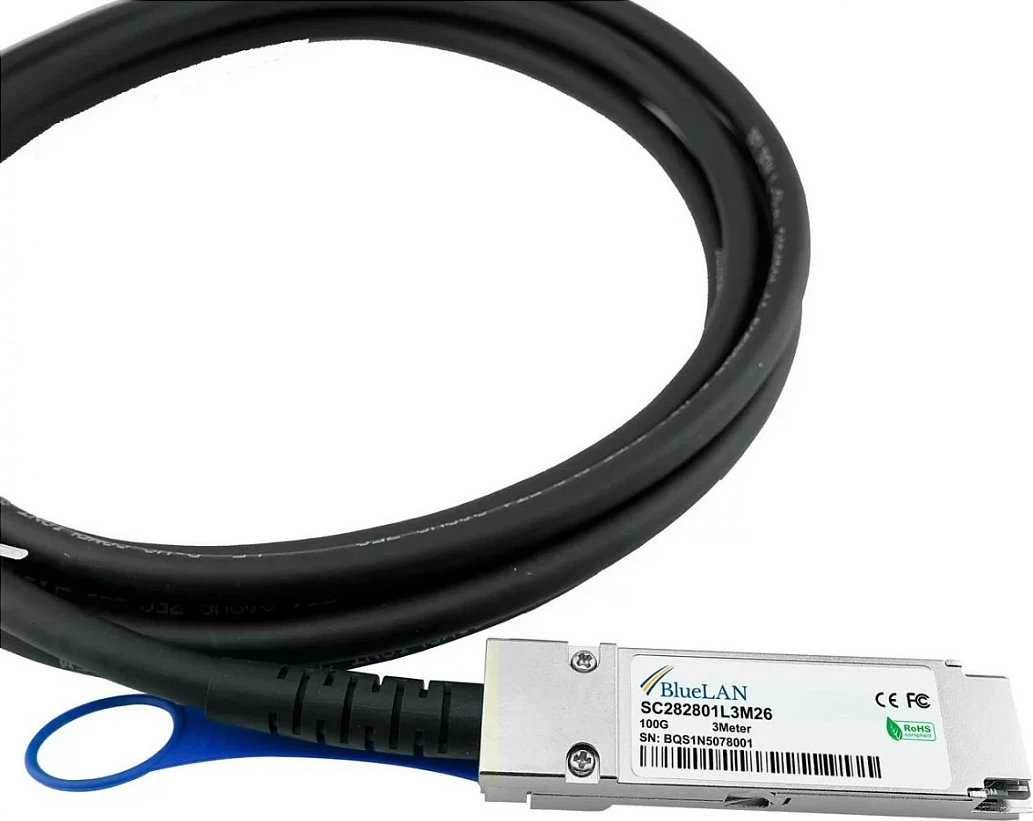 Kabllo DAC BlueOptics QSFP28-DAC-1M-SS, 100Gbps, 1m, QSFP28-QSFP28, e zezë